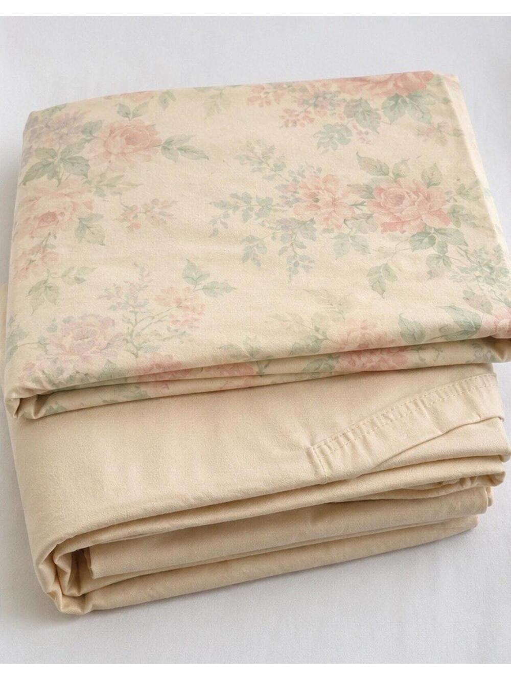 Vintage Fieldcrest Smooth Touch Percale Full Sheet Set Floral USA Made